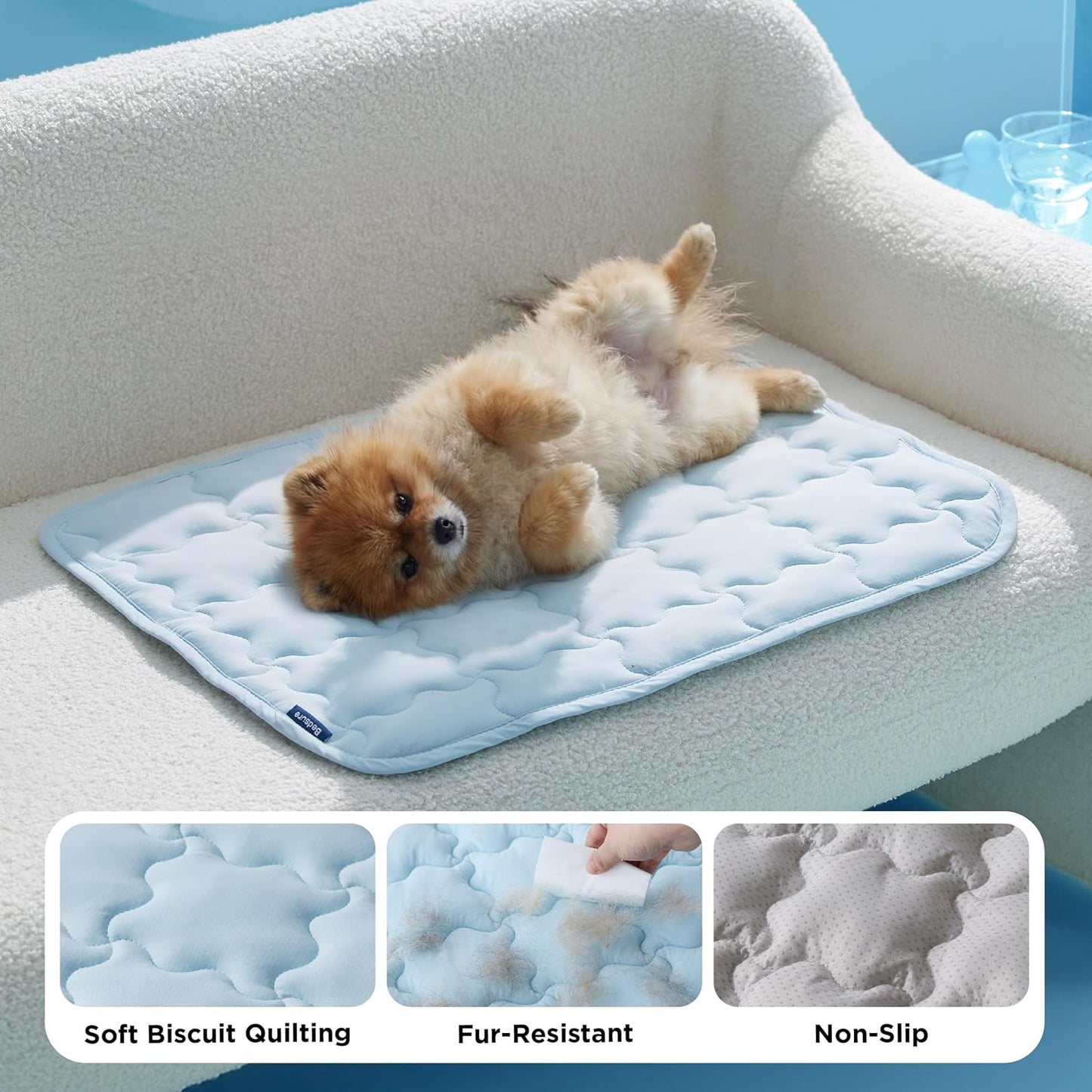 Cooling Mat for Large Dogs (Up to 50 lbs), Q-Max>0.5 Thin Breathable Cold Crate Pad for Pet, Portable Washable Kennel Bed for Summer Active Dog with Chill Cool Soothing Fabric to Rapid Cooling, Non-Slip, Portable, Cooling Tech