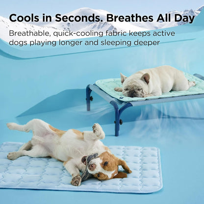 Cooling Mat for Large Dogs (Up to 50 lbs), Q-Max>0.5 Thin Breathable Cold Crate Pad for Pet, Portable Washable Kennel Bed for Summer Active Dog with Chill Cool Soothing Fabric to Rapid Cooling, Non-Slip, Portable, Cooling Tech